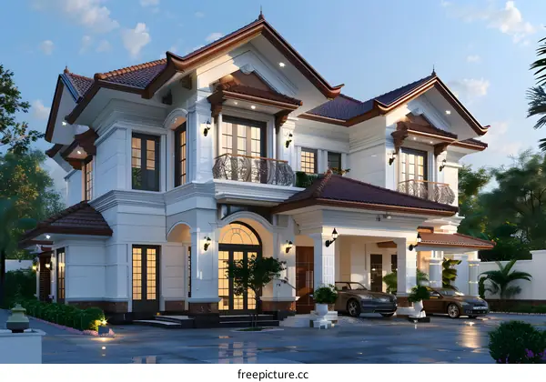 3-storey white modern villa