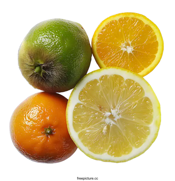 [Transparent Background PNG]Fresh Citrus Fruits, Lime, Lemon, Orange, Isolated on White Background