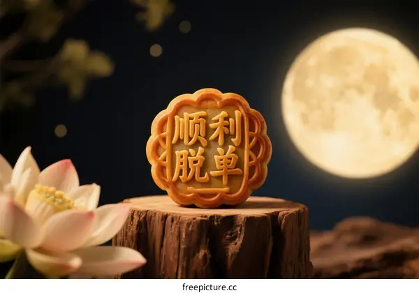 Mooncake with 'Succeed in Getting Out of Single' Words under Full Moon