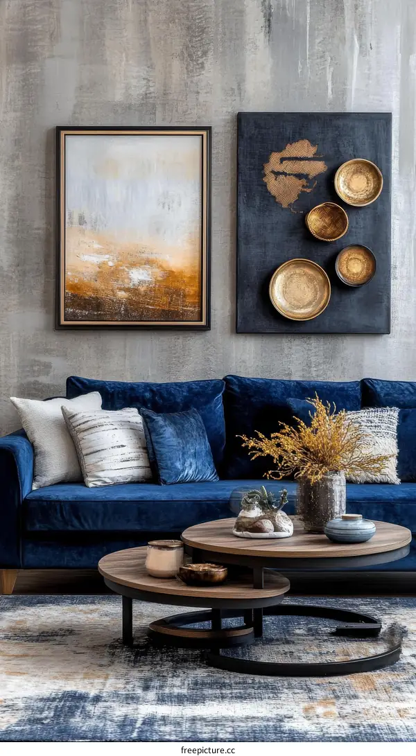 Modern Living Room with Abstract Artwork and Nest Table