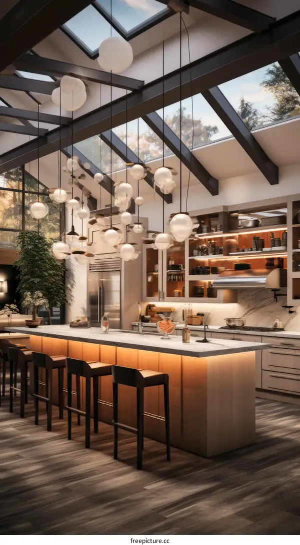 kitchen island with glass globe lights