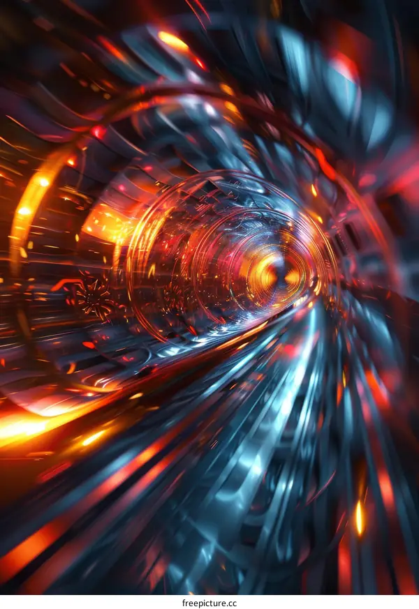 Futuristic Tunnel of Orange and Blue Light