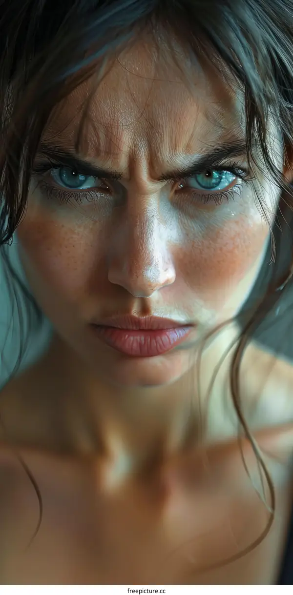 Closeup Portrait of a Woman with Intense Expression
