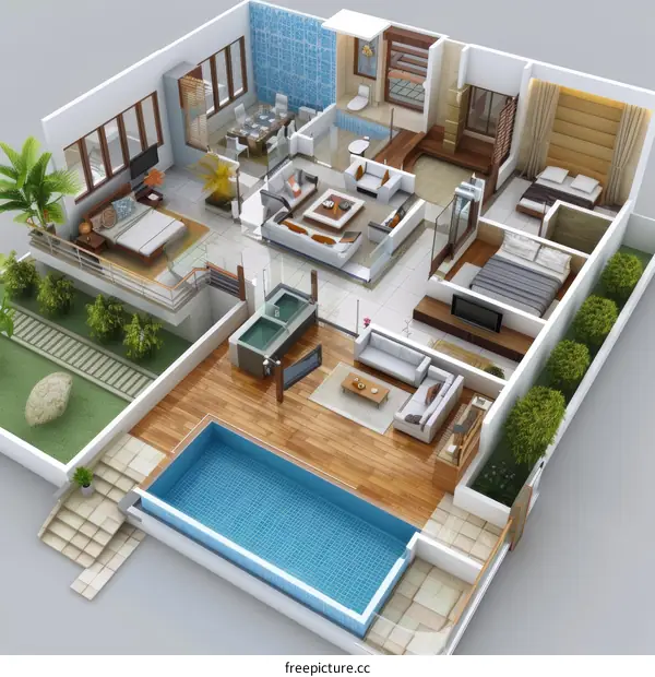 Modern House Floor Plan with Swimming Pool