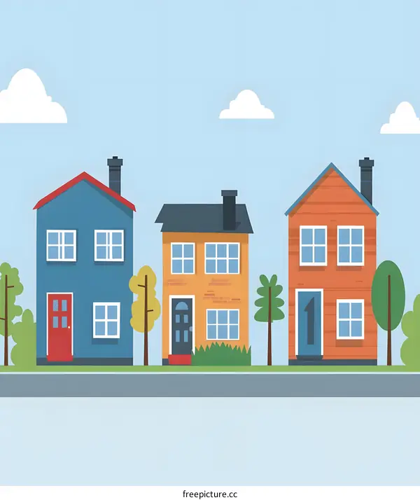 Three Colorful Houses on a Street