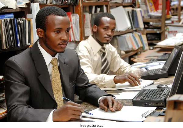 Two African Businessmen Working in an Office