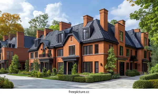 Modern Brick Townhouses in a Lush Garden Setting