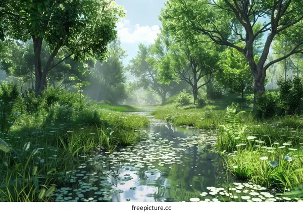 Sunlight Illuminating Tranquil Forest Path