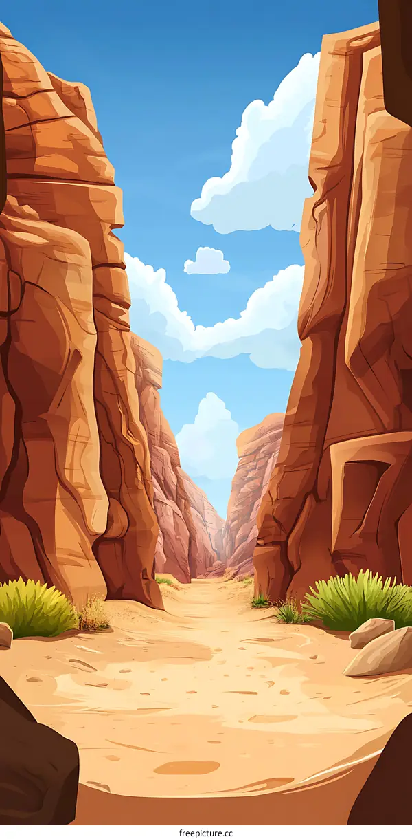 Canyon Landscape Illustration With Red Rocks And Blue Sky