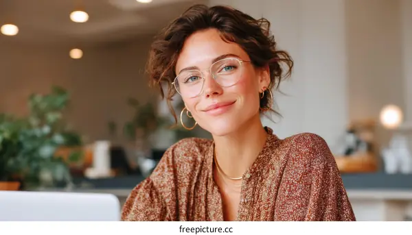 Smiling Woman Wearing Glasses in Casual Outfit