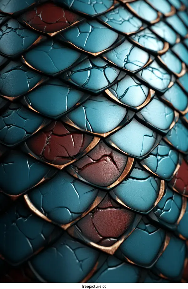 Blue and red dragon scales
