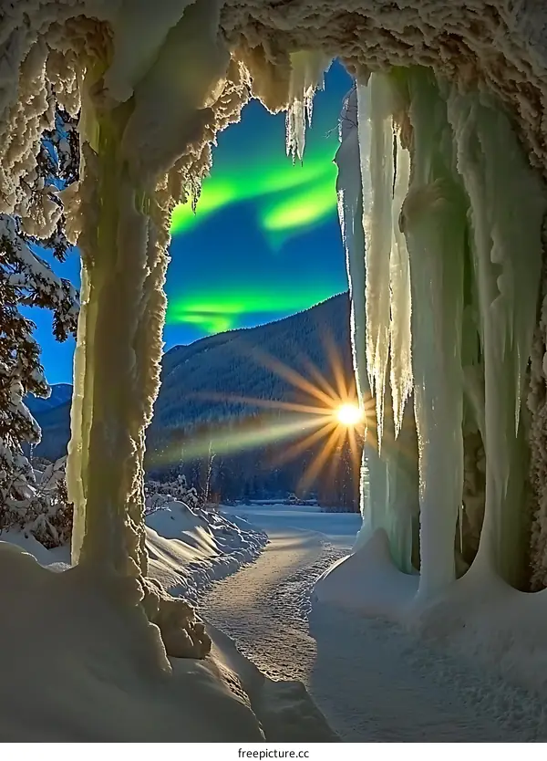 Frozen Landscape with Aurora Borealis