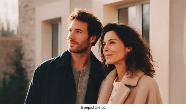 Couple admiring a new house exterior