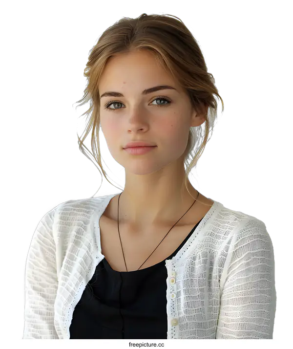 [Transparent Background PNG]Portrait of a Young Woman with Freckles and Blonde Hair