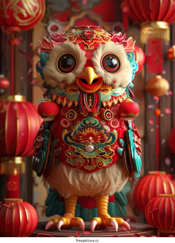 Festive Owl Chinese New Year Illustration