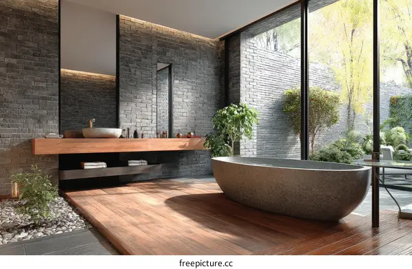 Modern Stone Bathroom with Outdoor View