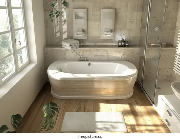 Modern Bathroom with Oval Bathtub and Natural Light