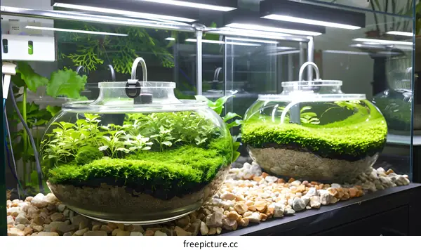 Glass Aquarium with Green Plants