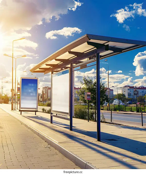 Blank Billboard at a Bus Stop in the City