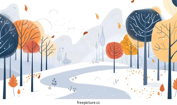 Autumn Forest Illustration With Winding Path