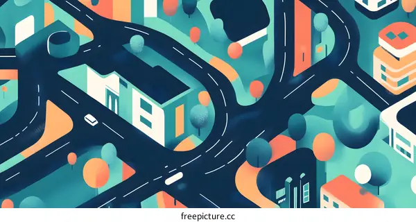 Abstract Illustration of a Cityscape with Buildings and Roads