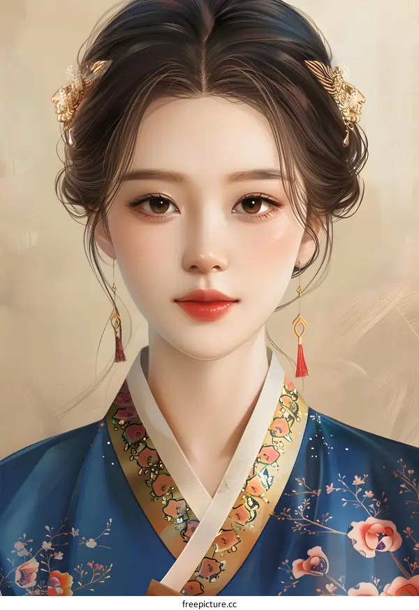 Portrait of a beautiful Asian woman in traditional Korean dress