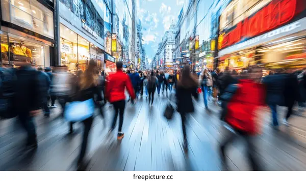 Busy City Street Scene with Many People
