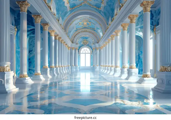 Opulent Marble Hallway with Blue Walls