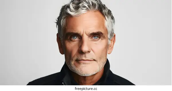 portrait of a man with gray hair and blue eyes