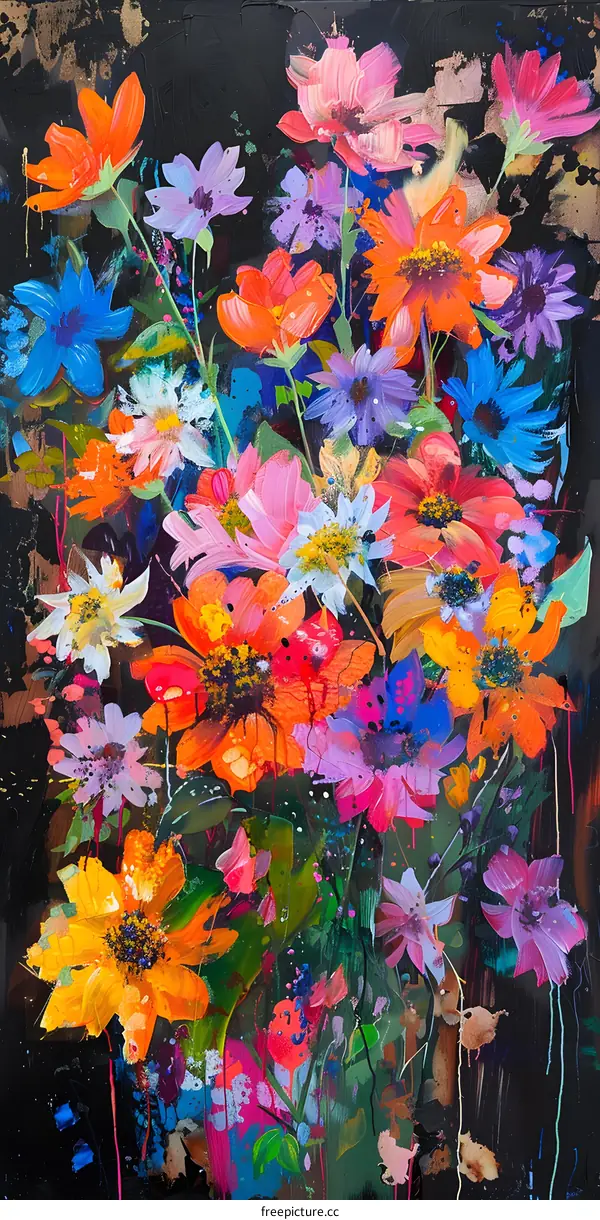 Abstract Floral Art With Colorful Flowers
