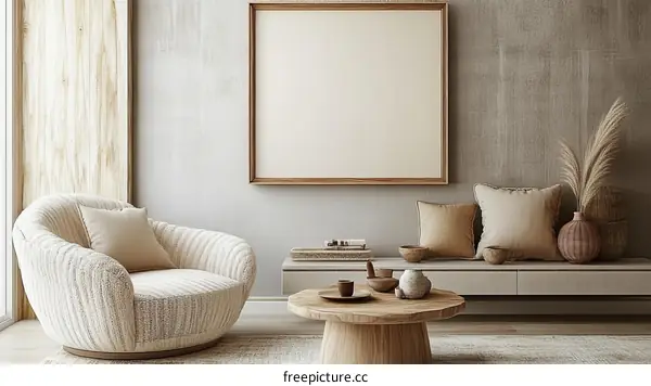 Modern Minimalist Living Room Mockup with Wooden Furniture