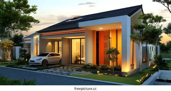 Modern Minimalist House Design with Orange Accents