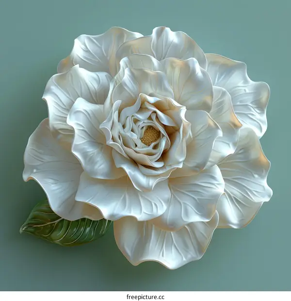 3D rendering of a white rose with green leaves