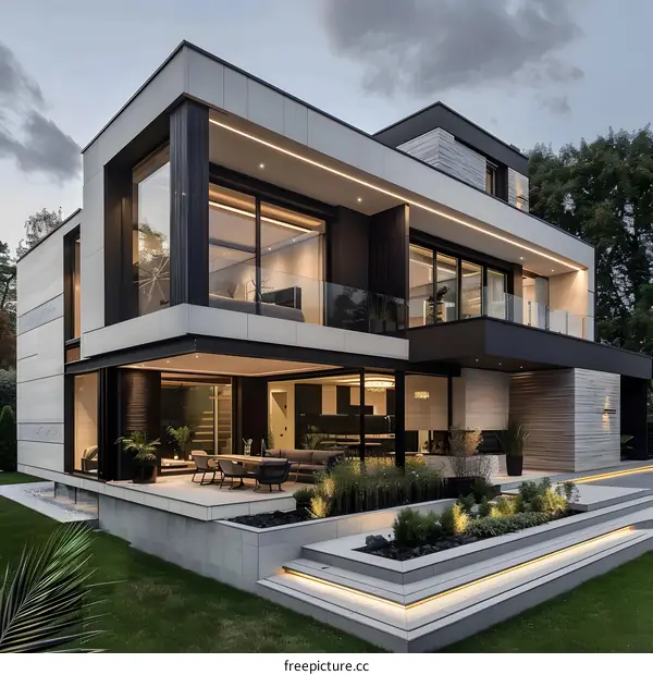 Modern House with Large Windows and a Patio