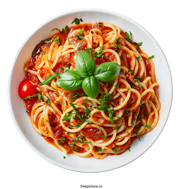 [Transparent Background PNG]Spaghetti with Tomato Sauce and Basil