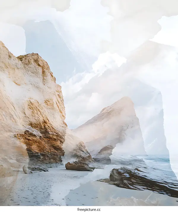 Double Exposure Artwork With Ocean and Cliffs