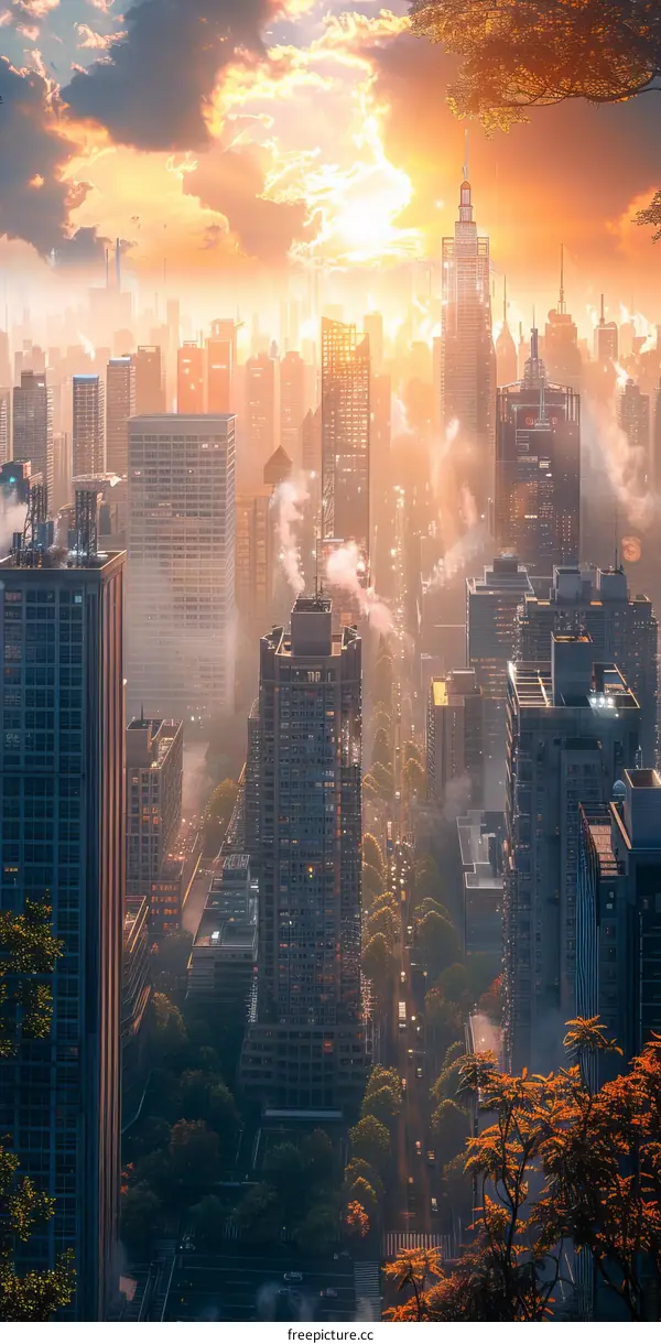 Sunrise over a Cityscape of Modern Architecture