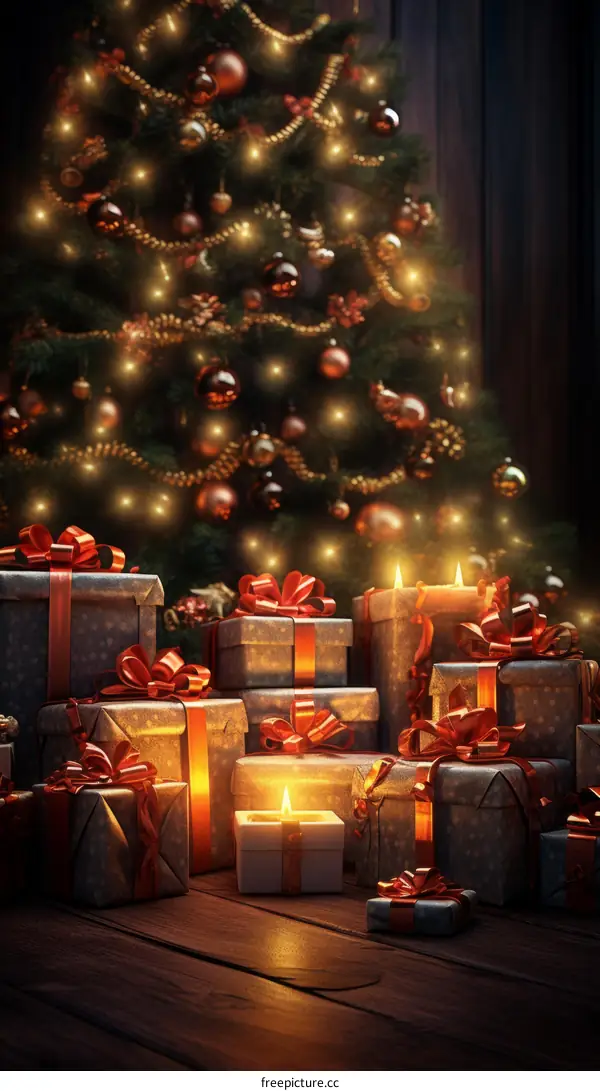 Christmas Tree with Gifts and Candles