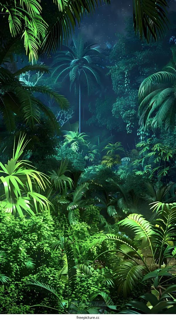 Jungle Night Sky Palm Trees Rainforest