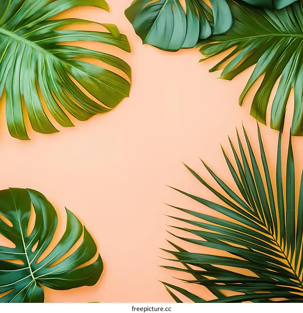 Tropical Leaf Background with Peach Background