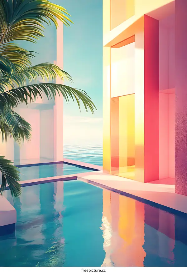 Minimalist Modern Tropical Poolside Architecture With Palm Tree