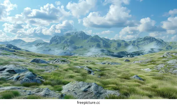 Captivating Rocky Mountains with Serene Green Hills