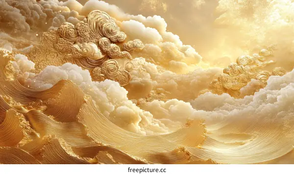 Golden Clouds and Waves of Fantasy Sky