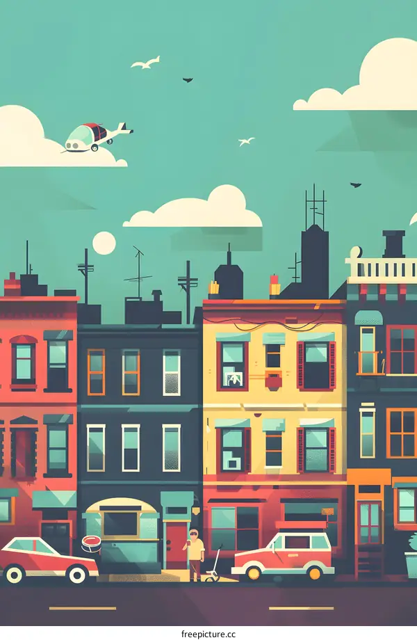 Futuristic Cityscape with Flying Car