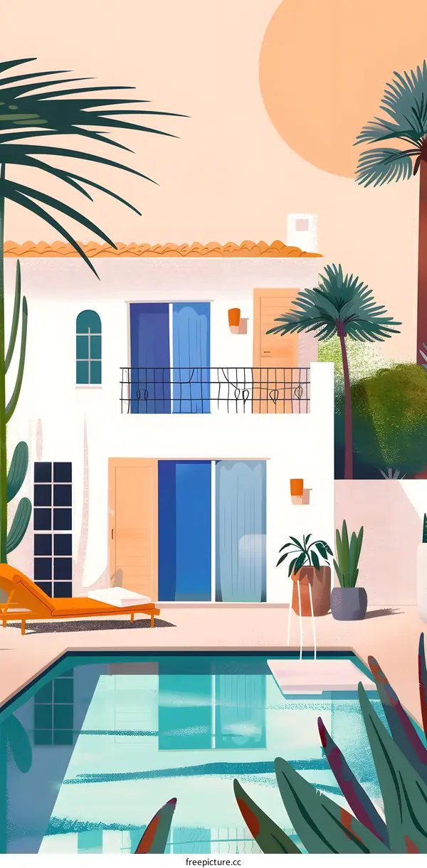 Summer House with Pool and Palm Trees