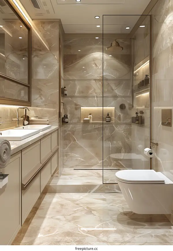 Luxury Modern Bathroom Design with Marble Accents