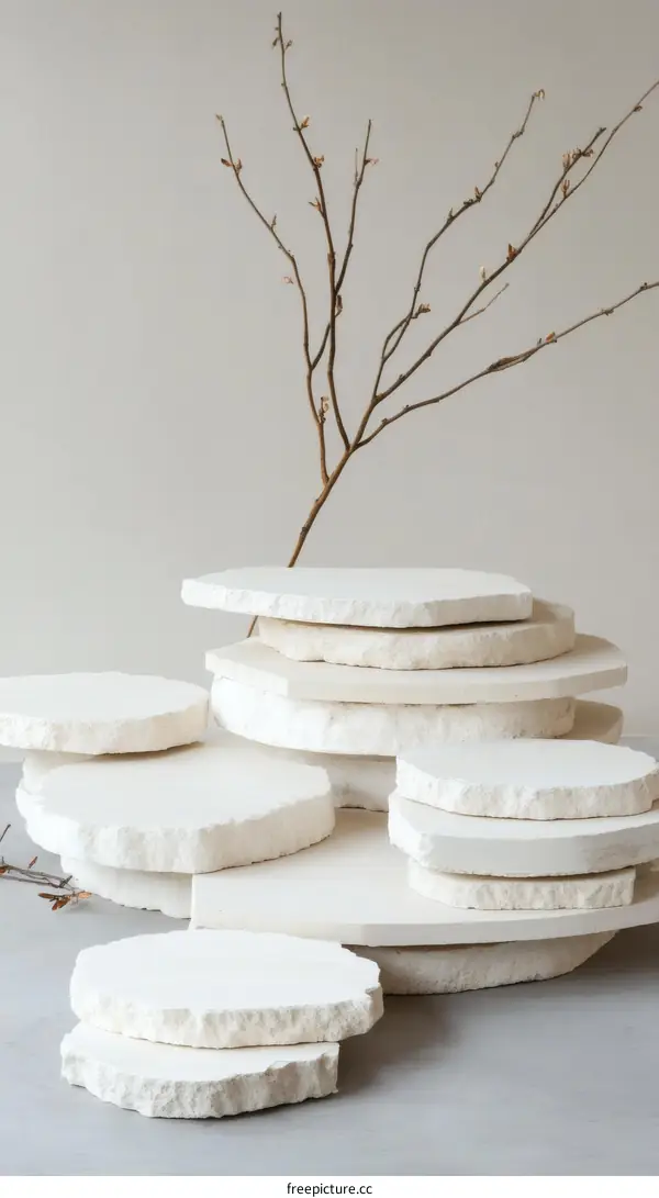 Stacked White Stone Display Platters