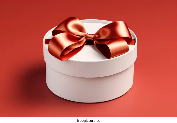 Round White Gift Box with Red Ribbon