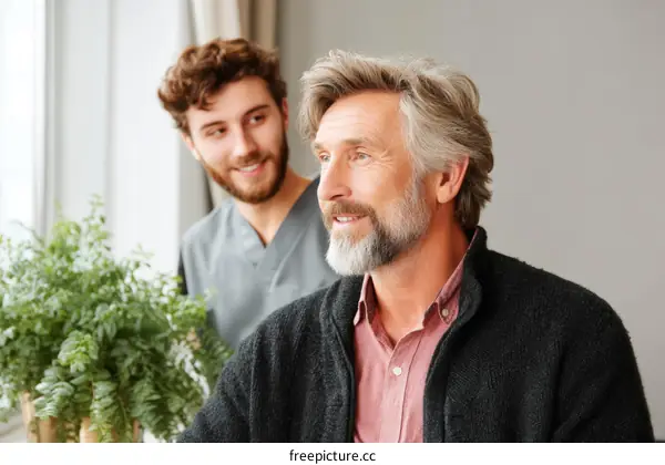 Caregiver and Elderly Person in a Home Setting