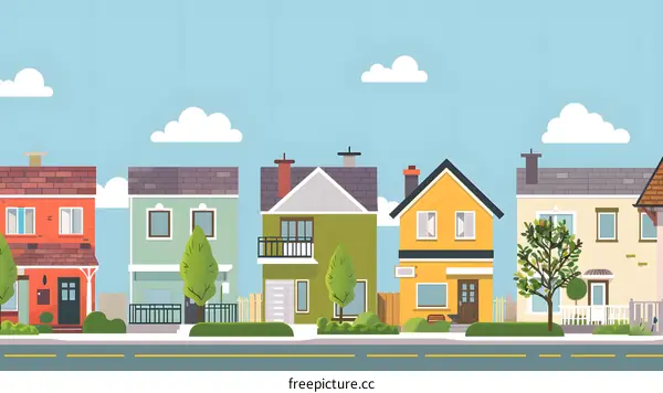 Row of Colorful Houses Illustration